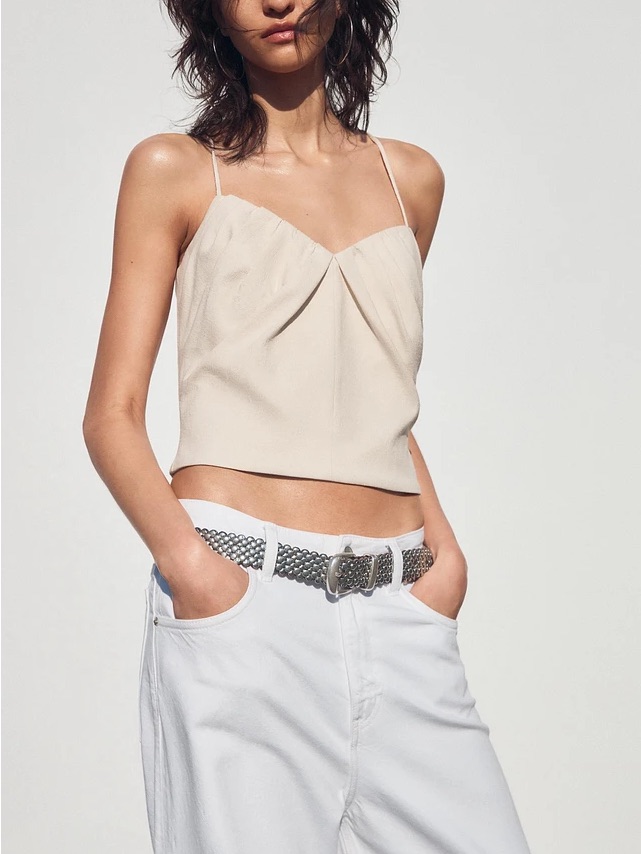 Zara Cream Spaghetti-Strap Cropped Tank
